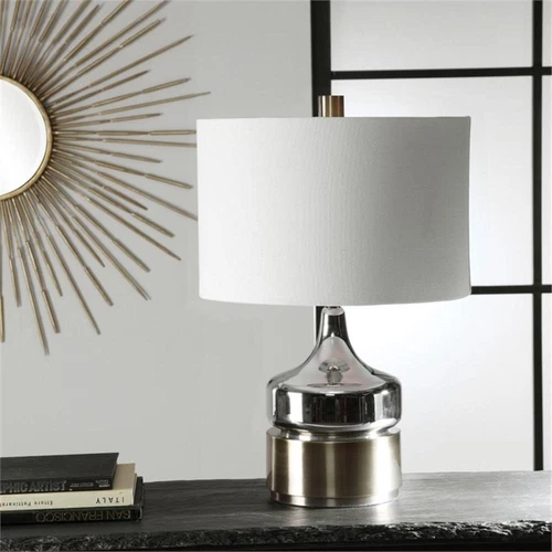 Uttermost Como Mid-Century Metal and Fabric Table Lamp in Chrome/Brass - Picture 2 of 7