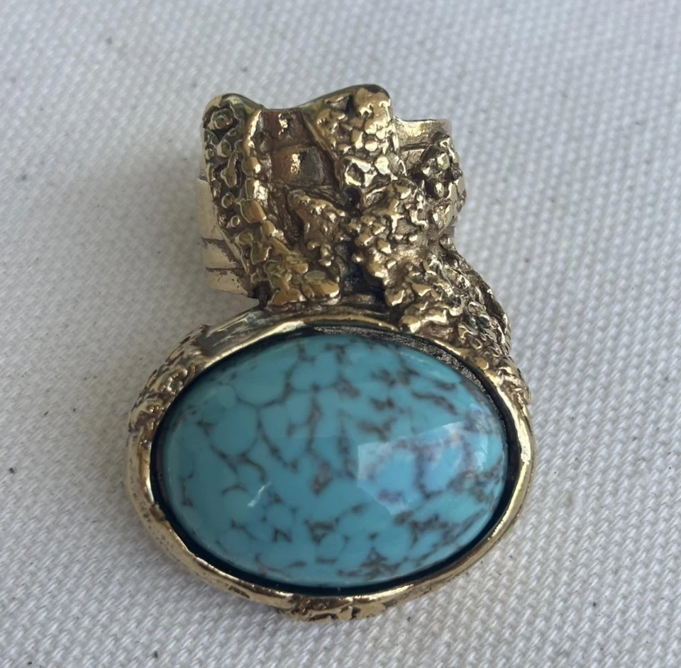YVES SAINT LAURENT YSL "ARTY" STATEMENT RING SIZE 5 GOLD / AZURE BLUE/turquoise - Image 3 of 3