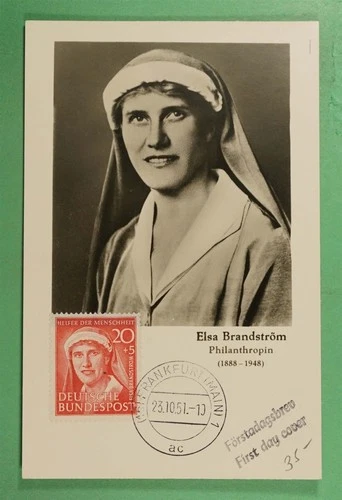DR WHO 1951 GERMANY FDC ELSA BRANDSTROM MAXIMUM CARD SEMI POST R46379