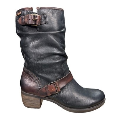 Pikolinos Women s Le Mans Black Leather Moto Ankle Boot Size 40 US 9/9.5