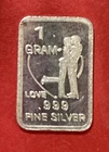 Fine Silver Kissing Couple “Love” Bar! 1 Gram .999 Pure Silver!