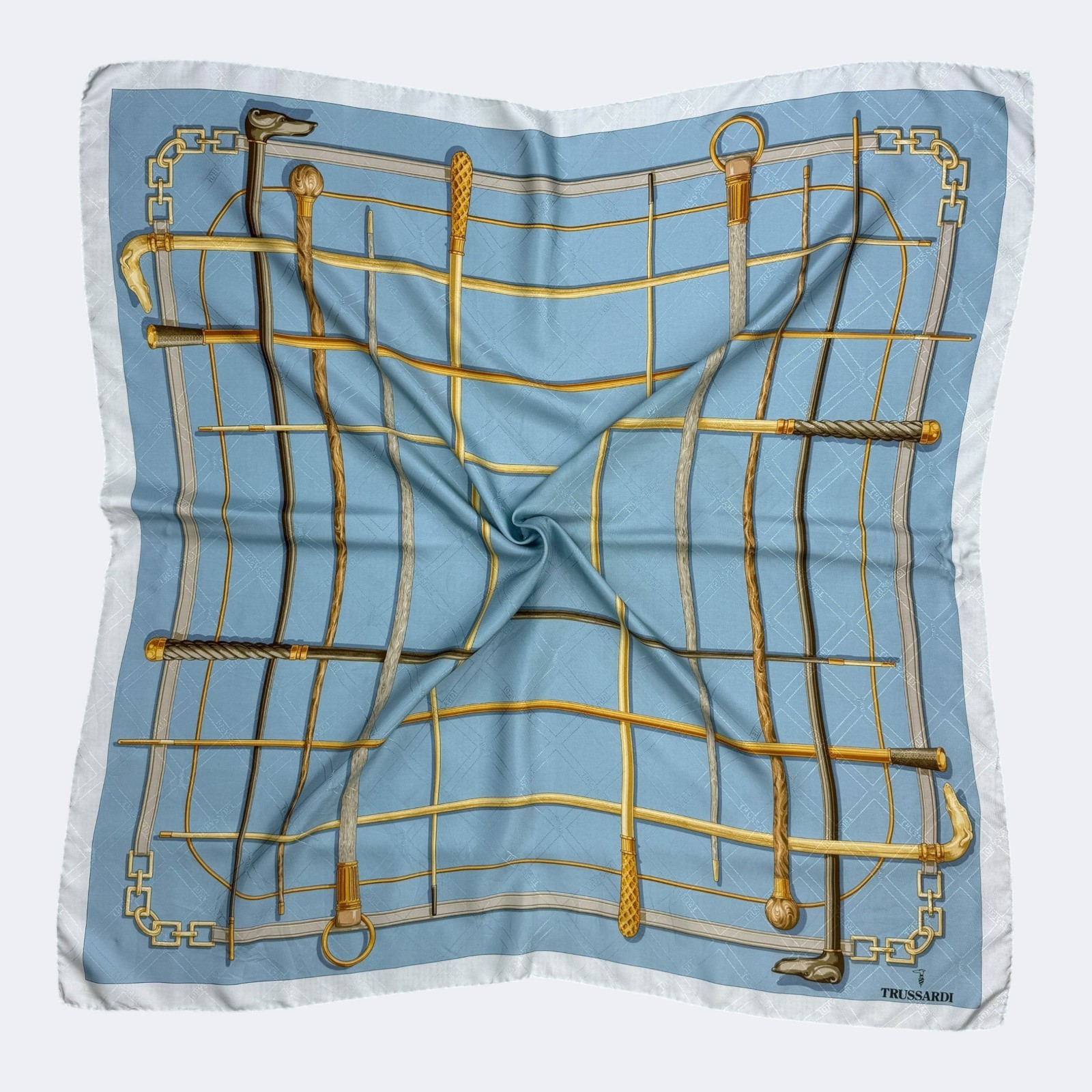Trussardi Paris Scarf Twill Silk Baroque Design Scarves On Blue Color #S99