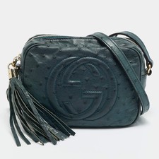 Gucci Soho Disco Camera Dark Green Ostrich Crossbody Bag