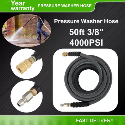 #ad 50#x27; Pressure Washer Hose 4000 PSI 50ft Length Gray With Couplers $57.94