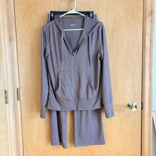 Quince Flowknit Hoodie and Wide Leg Pants Set Womens Small Heather Sable Brown