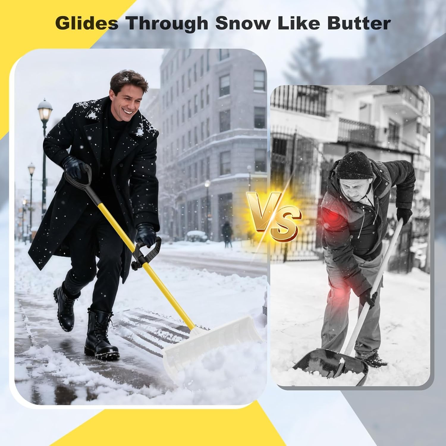 Snow Pusher, 58" Snow Plow Shovel with Ergonomic Dual D-Handles & 22'' UHMW Blad