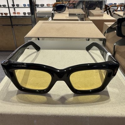 Tom Ford FT1164 01E Square Sunglasses Black Plastic Frame Yellow Lens Men