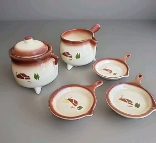Vintage 50's Farmhouse Brock Harvest cream and sugar set With 3 Skillet... - Picture 2 of 5
