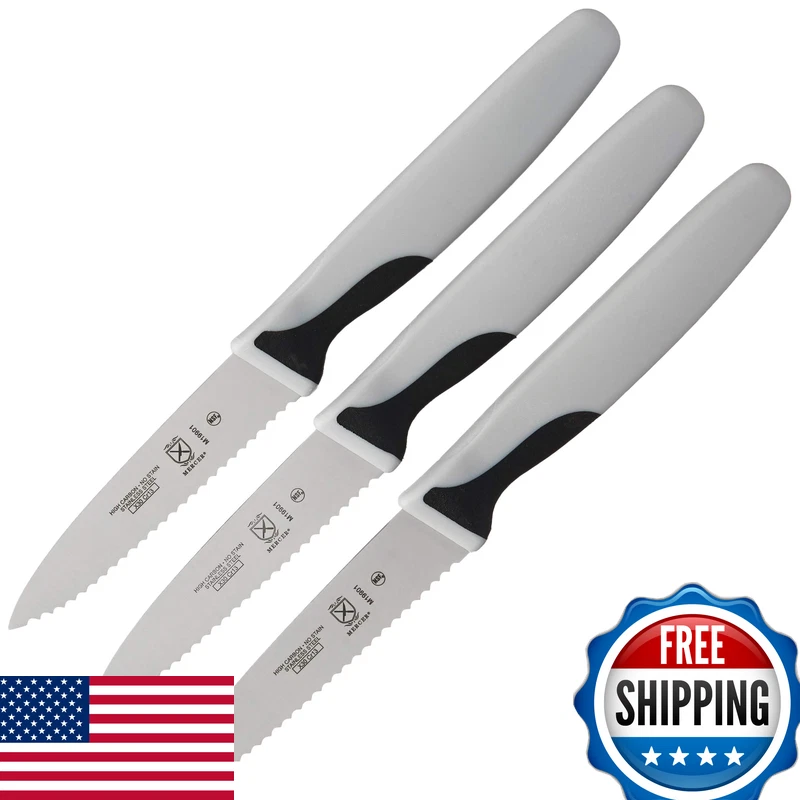 Mercer Culinary M19903 Millennia Black Handle 3-Inch Slim Serrated Paring