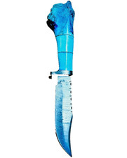 Blue Stag Bone Handle Damascus Blade Custom Made Fixed Blade Knife Rare Knives