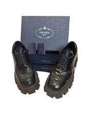 PRADA Derby Mens 9.5 Black Leather Lace-Up Ch...