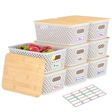 8 Packs Plastic Storage Bins with Lids - Stackable Storage Bins Decorative Sm...