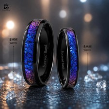 Tungsten Galaxy Opal Ring, Aurora Space Wedding Band, Couple Set