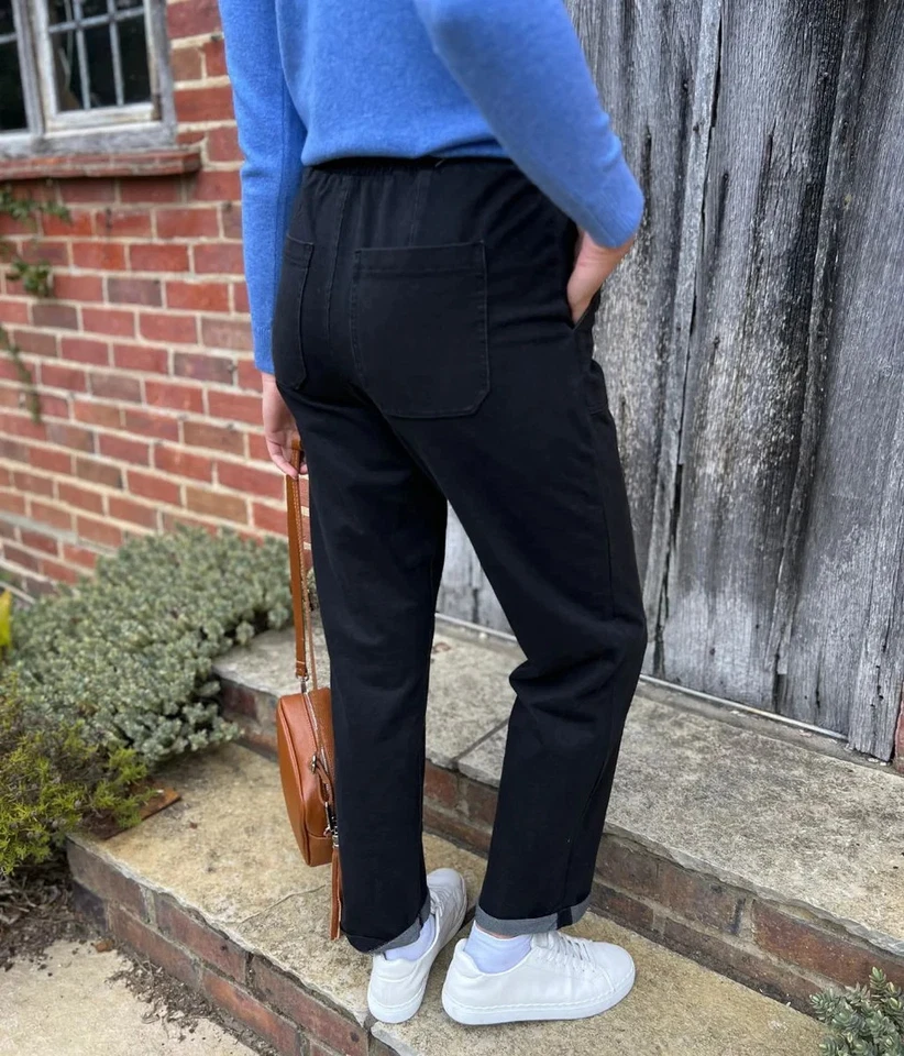 Trousers Womens Black Denim Jersey Cotton Rich Drawstring Straight Leg Joggers - Image 4 of 4