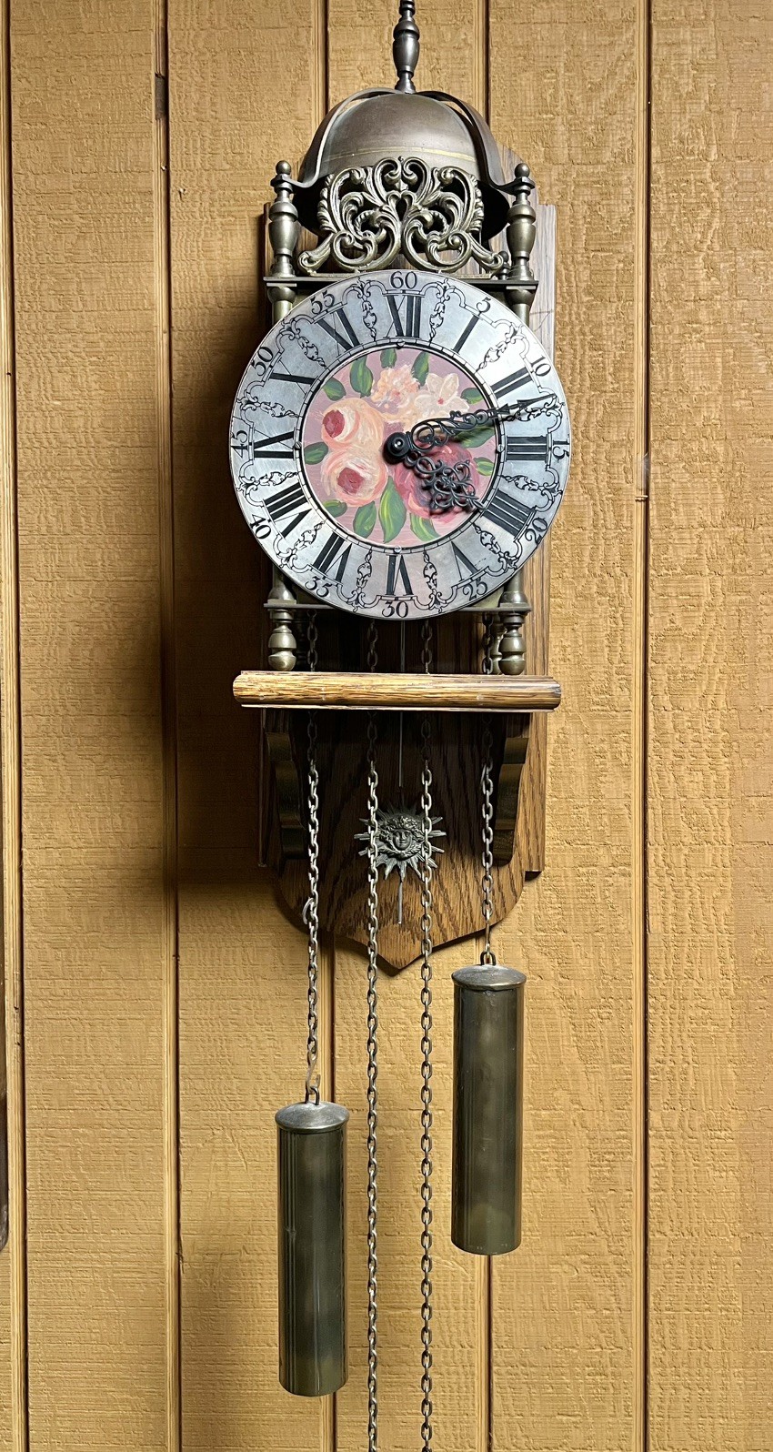 Vintage English Lantern Wall Clock Franz Hermle 8-Day Chimes, Painted Dial/Sides