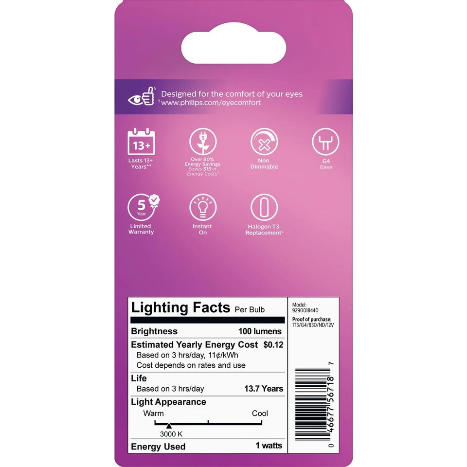 Philips 1W Clear T3 Bi-Pin LED Landscape Low Voltage Light Bulb 567180 Philips - Image 4 of 4