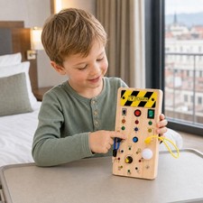 Jouet Éducatif Planche en Bois avec Interrupteurs LED Montessori Sensoriel
