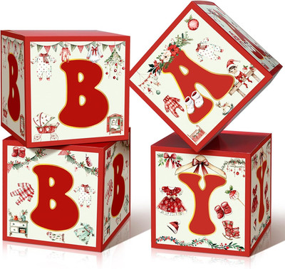 Kathfly 4 Pcs Baby Decoration Boxes with Letters Balloon Blocks Boxes Newborns T