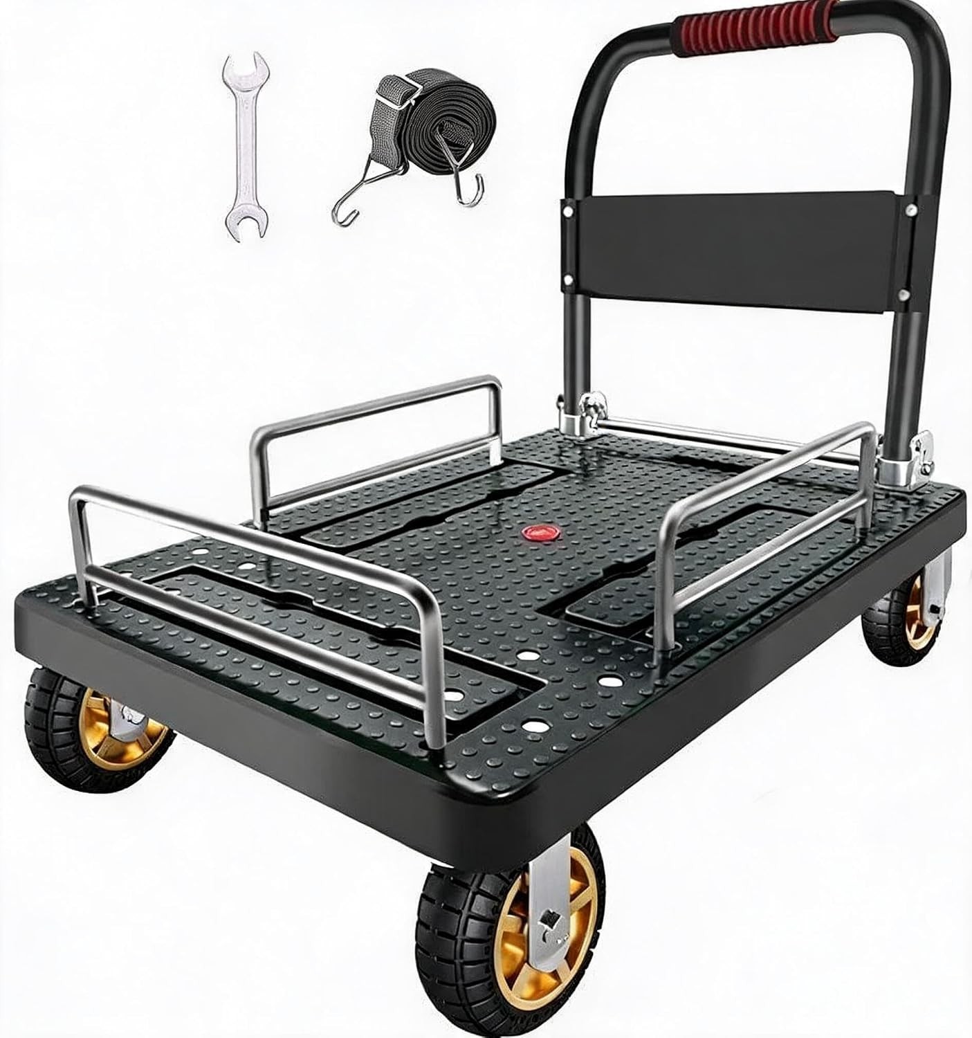 Hand Truck Foldable Ergonomic Handle with Fence 1300 LBS Portable Moving Outdoor