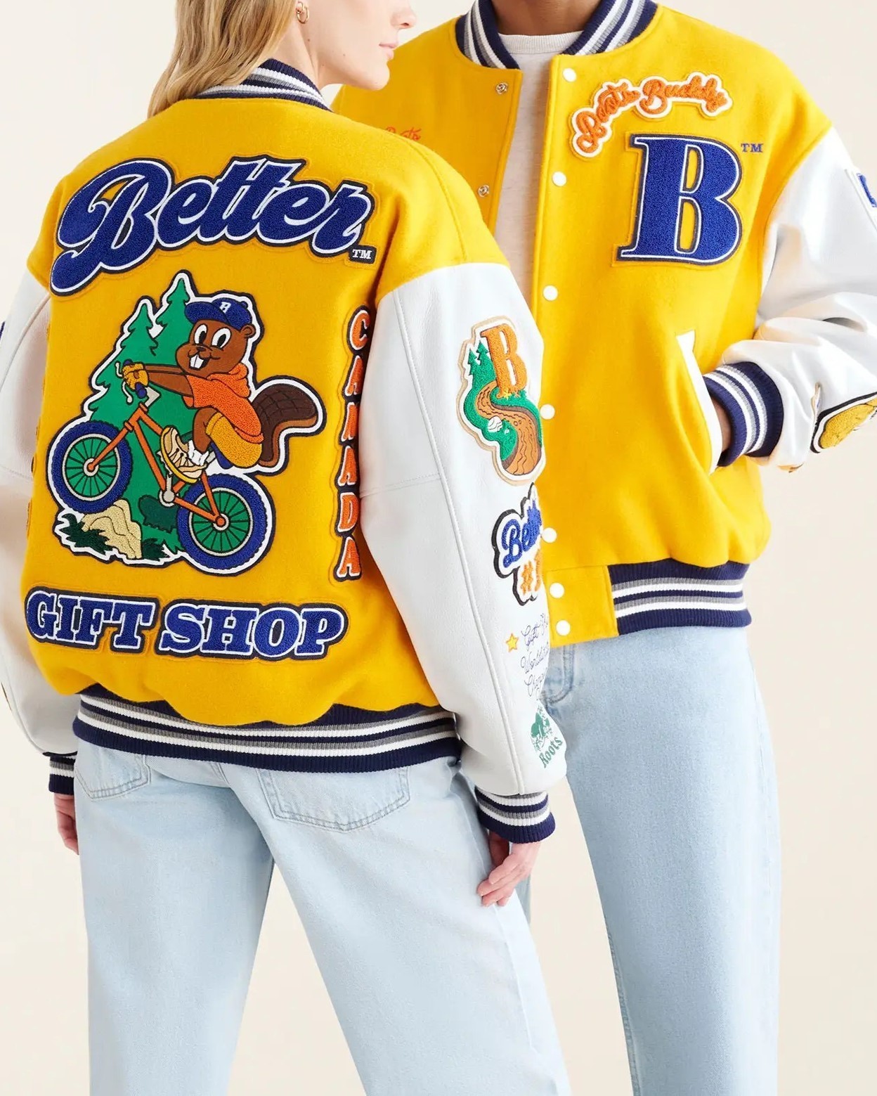 Men's Better Gift Shop Buddy Unisex Yellow Wool/Leather Letterman Varsity Jacket