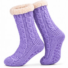 Ladies Sherpa Lined Slipper Socks Chenille Thermal Knitted Gripper Bed Socks 4-8
