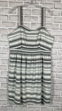LOFT Dress Womens Sz Large Ivory Gray Striped Sundress Pockets Lined Straps NWT