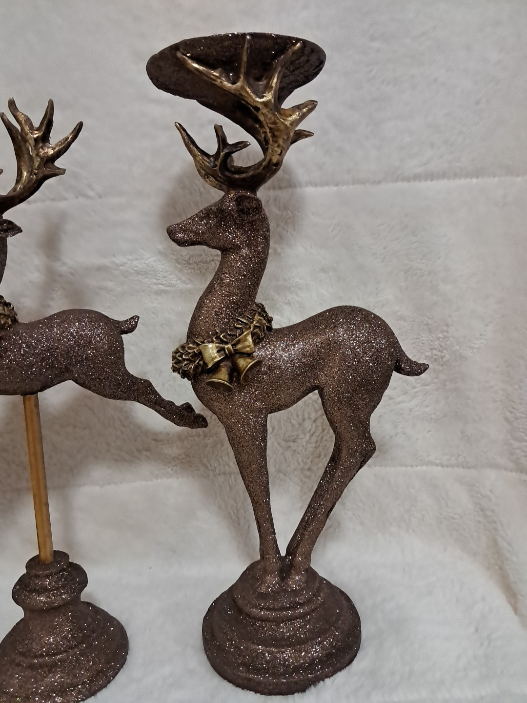 Melrose International Christmas Reindeer Glitter Bronze Candle Holders Statue 