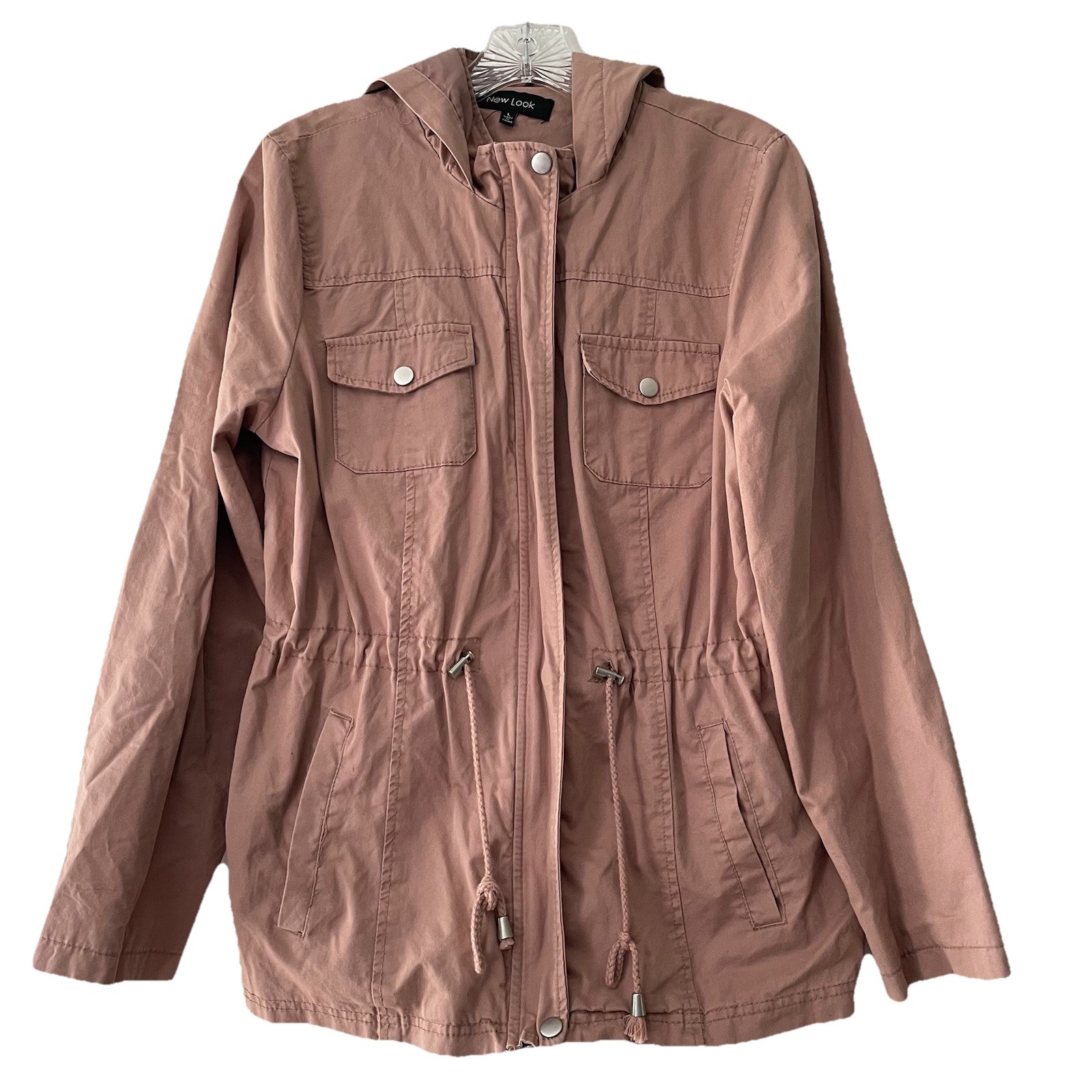 New Look Women’s Juniors Size Large Dusty Rose Pink Utility Hooded Jacket Pocket