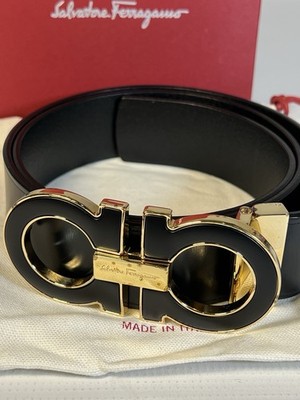 Salvatore Ferragamo Black Leather Belt with Gold Gancini Hardware Ferragamo Gancini Reversible Calfskin Belt | Black | FARFETCH main image 2