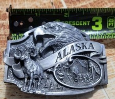 1988 "ALASKA Is What America Was" SISKIYOU Eagle Ram Pewter Buckle Made USA
