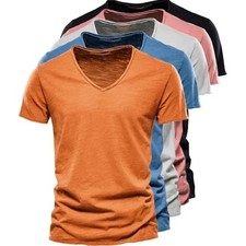 Herren Baumwoll T-Shirt V-Ausschnitt Sport Fi...