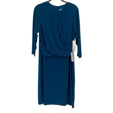 Eliza J Women’s 14W Blue Round Neck Long Sleeve Faux Wrap Dress NWT