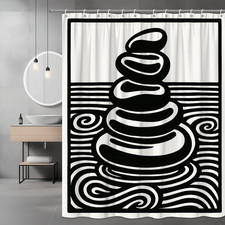 Stylish Black and White Shower Curtain with Stacked Stones Design