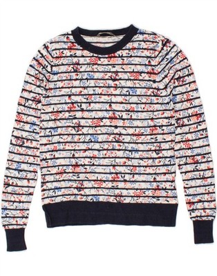 Oasis Damen Pullover Pulli Rundhals UK 6 XS grau gestreift Baumwolle CC06