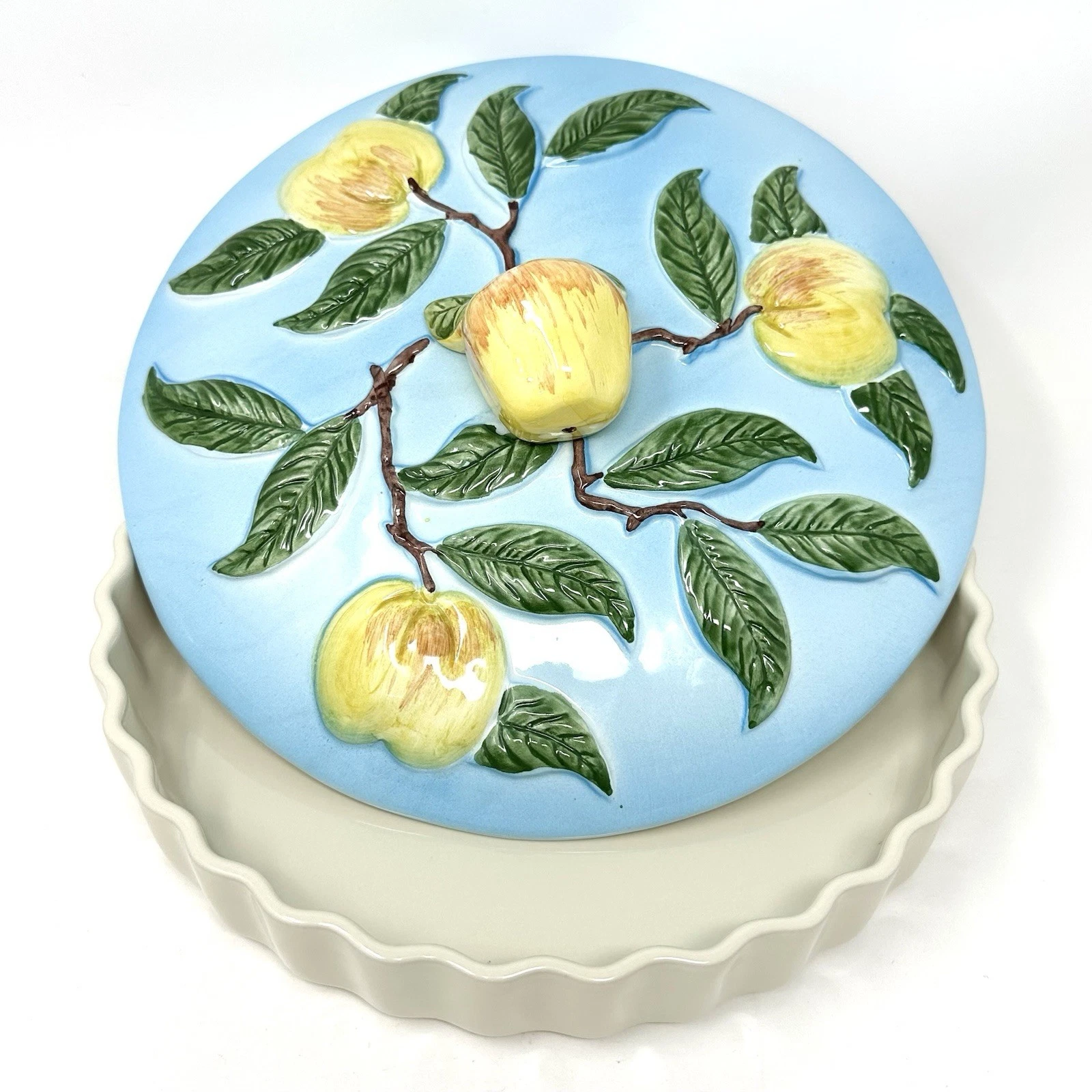 Vincent Cadeaux Fresh Apple Pie Ceramic Pie Plate Dish Keeper w/ Lid - NEW!