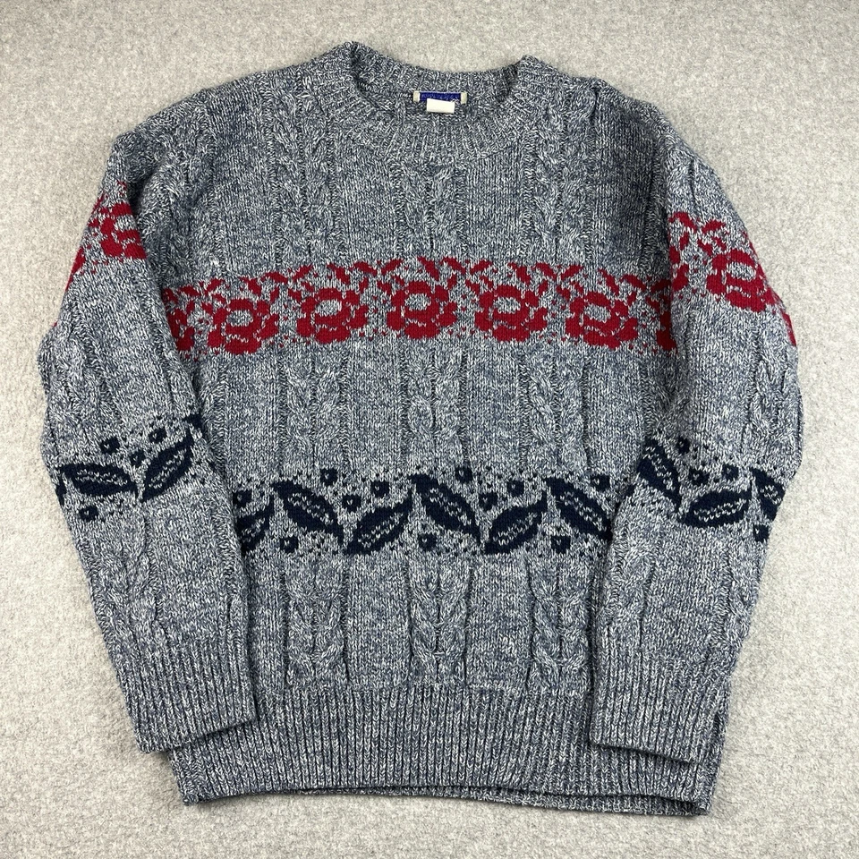 Suéter tejido con cable azul marino francés de colección para mujer mediano EE. UU. azul años 80 Nordic Fair Isle Foto 2 de 4