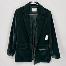 Old Navy Party Blazer Women Size S Green New Velvet Notched Lapel Lined Pocket