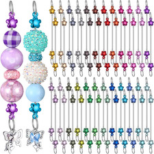 48 Pcs Beadable Keychain Bars Bulk Blank DIY Metal Beaded Keychain for Pendant C