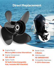 Outboard Propeller 15 Spline 4-Blade RH Fit Mercury Mariner 135  300HP