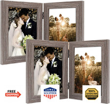 Golden State Art 5x7 Double Picture Frame, Vertical Hinged, 2-Opening, Grey 2-Pa