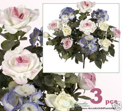 3 Artificial 17'' Rose Hydrangea Silk Flower Plant Wedding Decor 936BL