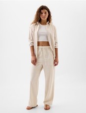 Gap Linen Blend Pants Women XL Chino High Rise Straight Wide Leg Elastic