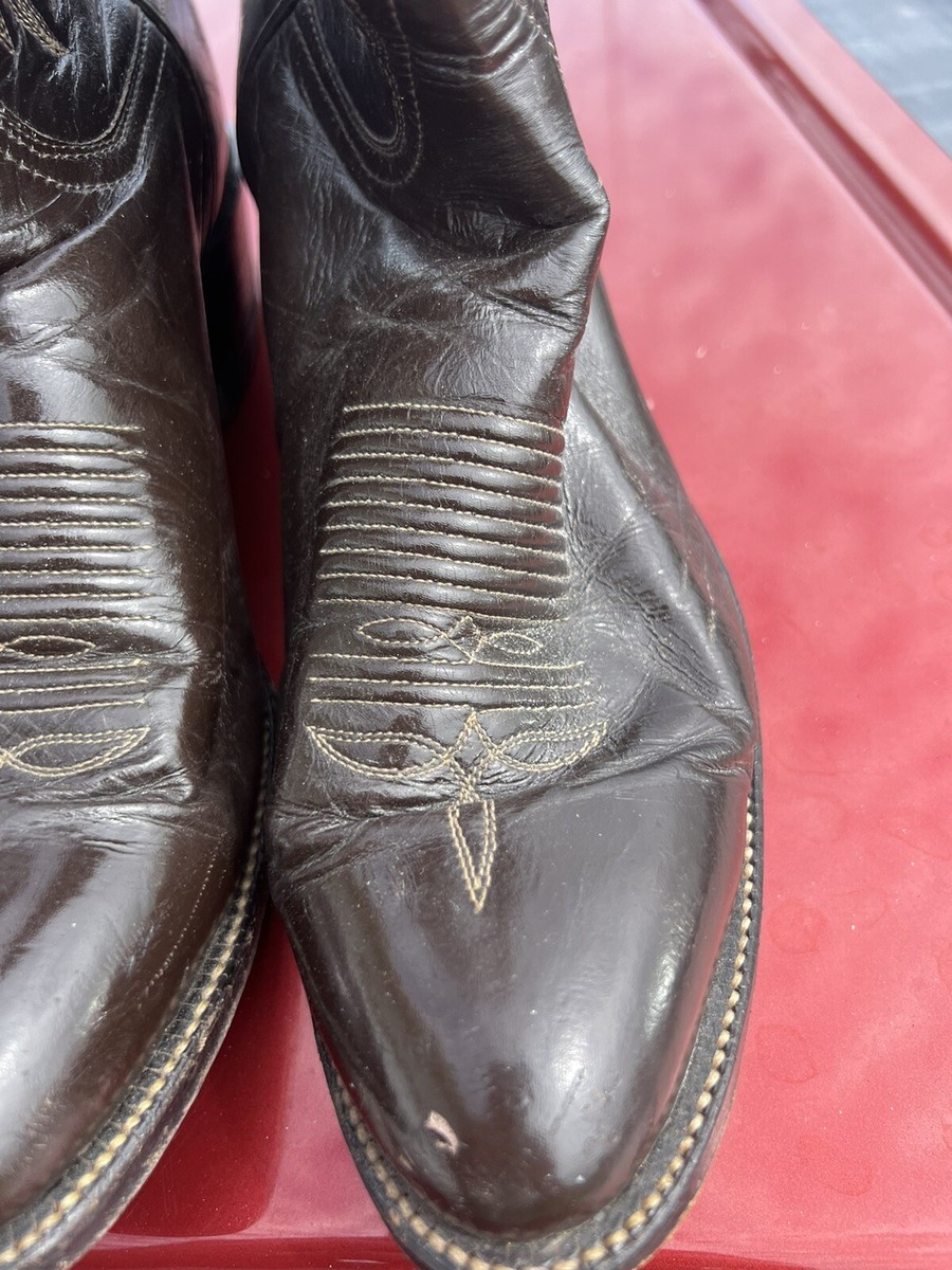 Vintage Tony Lama Cowboy Boots Men 9.5D 6966 Dark Brown