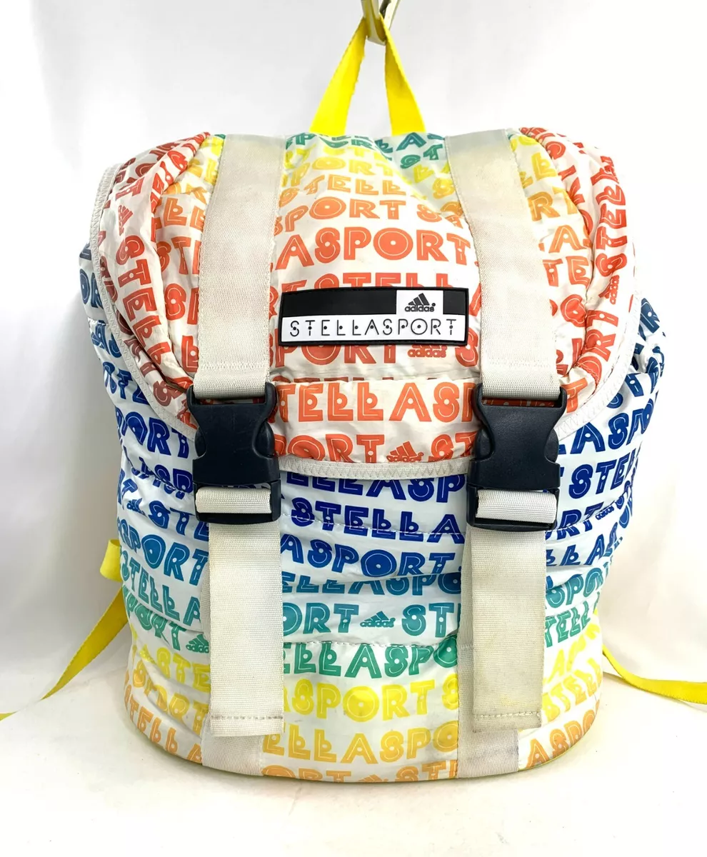 Stella Sport Stella McCartney Adidas Rainbow Color Logo Nylon Flap Backpack  Rare