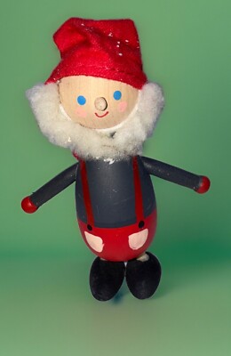 6  Sweden Hand Made Wooden Santa Elf Pixie Stamped