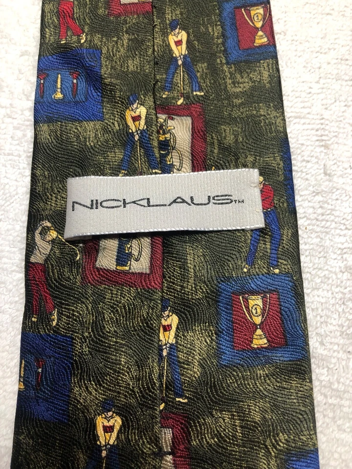 Gravata masculina Nicklaus verde azul vermelha com tema de golfe 4 x 60 - Imagem 4 de 4