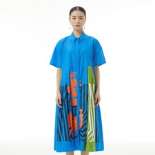 Women Short Sleeve Summer Loose Swing Stripe Casual Color Print Dress