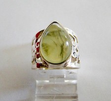 Sterling Silver 925 Pear Shaped Green Quartz Ring Filigree Band