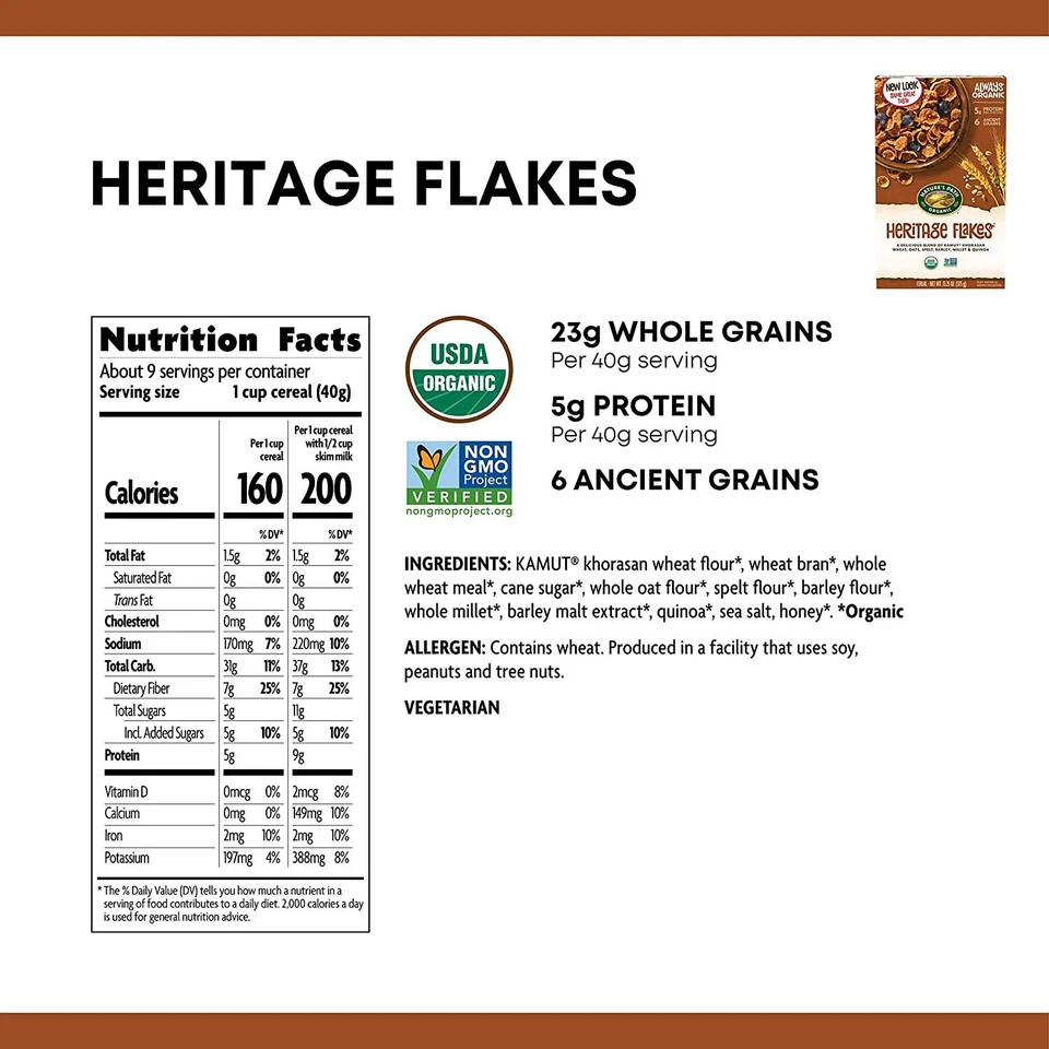 PACK de 2 cereales Nature's Path Organic Heritage Flakes 32 oz (total 64 oz) Foto 2 de 4