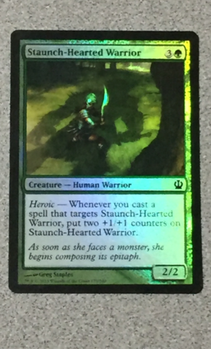 MAGIC THE GATHERING STAUNCH-HEARTED WARRIOR 1X(FOIL) THEROS - COMMON - MTG -LP - Picture 1 of 2